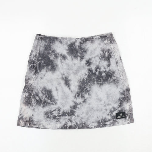 BDG Womens Grey Geometric Cotton A-Line Skirt Size XS Zip - Tie Dye Pattern