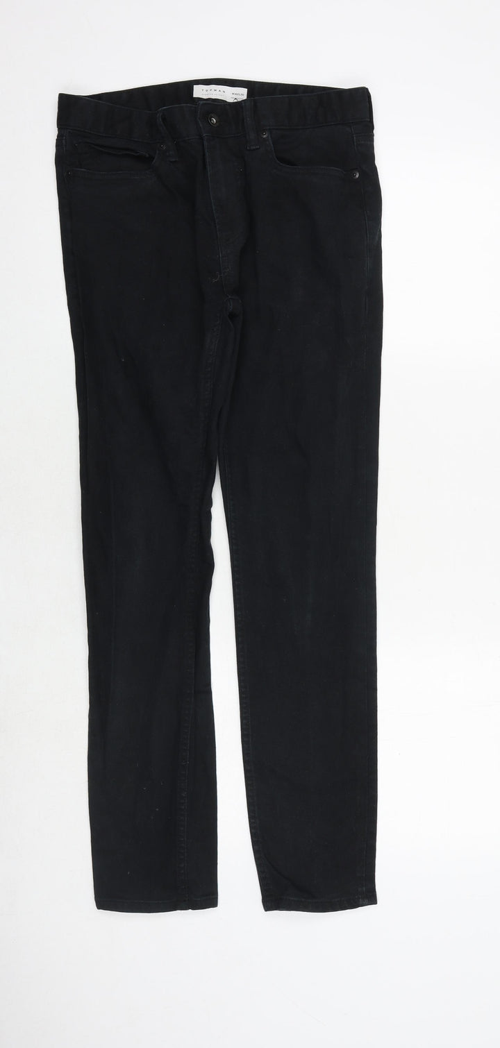Topman Mens Black Cotton Straight Jeans Size 30 in L30 in Regular Zip