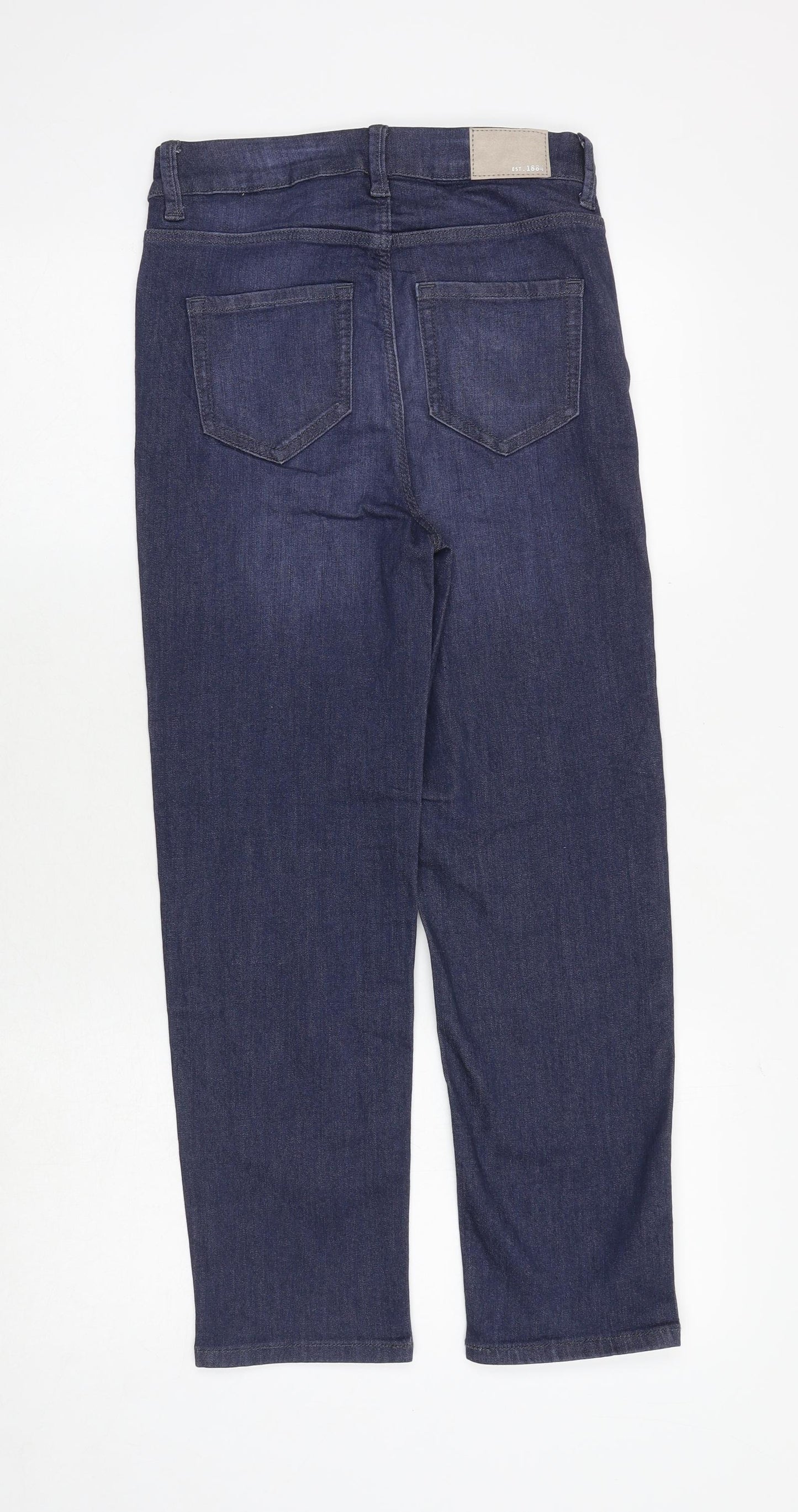 Marks and Spencer Womens Blue Cotton Straight Jeans Size 8 Regular Zip - Cigarette Style