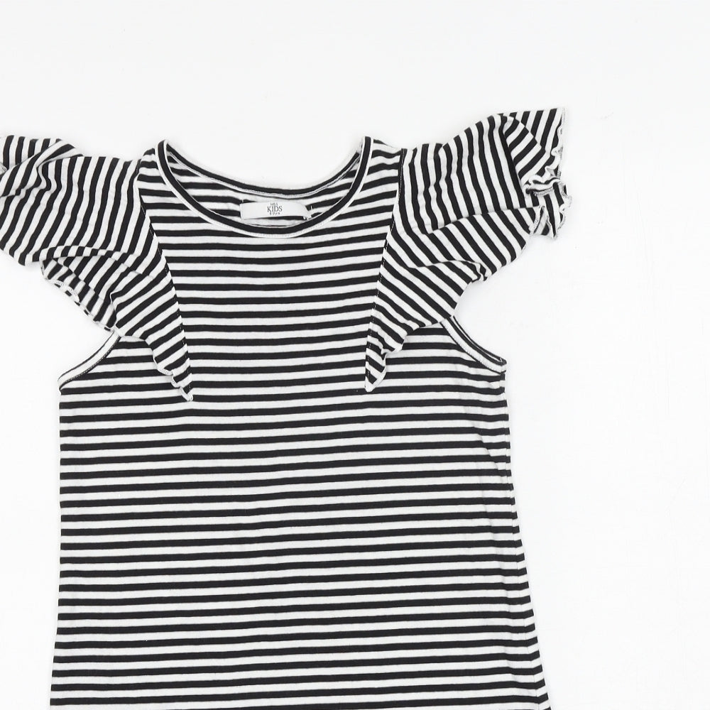 Marks and Spencer Girls Black Striped Viscose T-Shirt Dress Size 8-9 Years Boat Neck Pullover