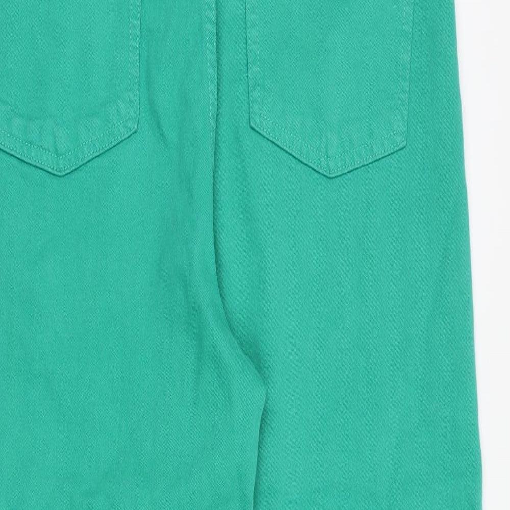 Marks and Spencer Womens Green Cotton Blend Wide-Leg Jeans Size 14 Regular Zip - Cropped