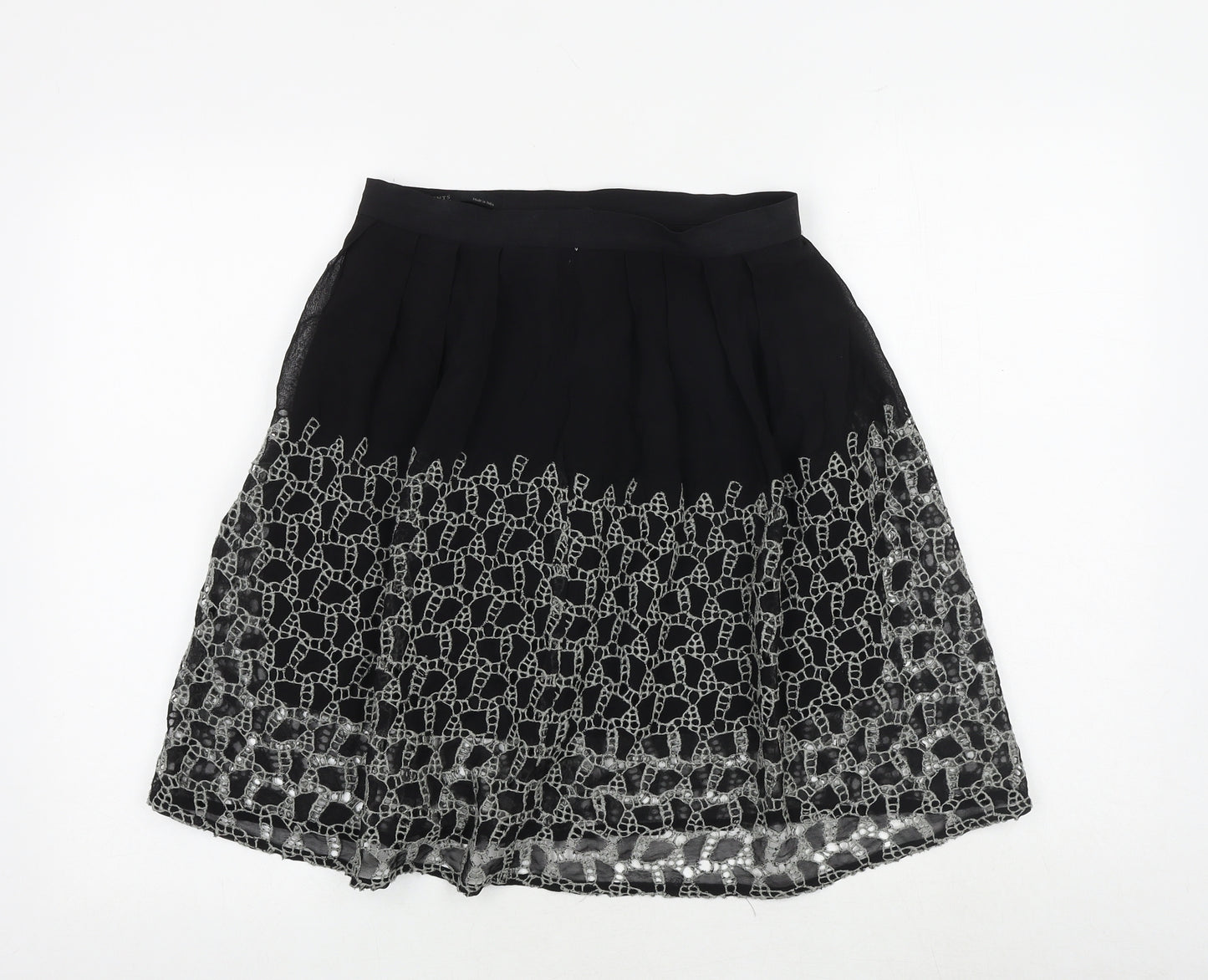AllSaints Womens Black Geometric Viscose Swing Skirt Size 10 Zip