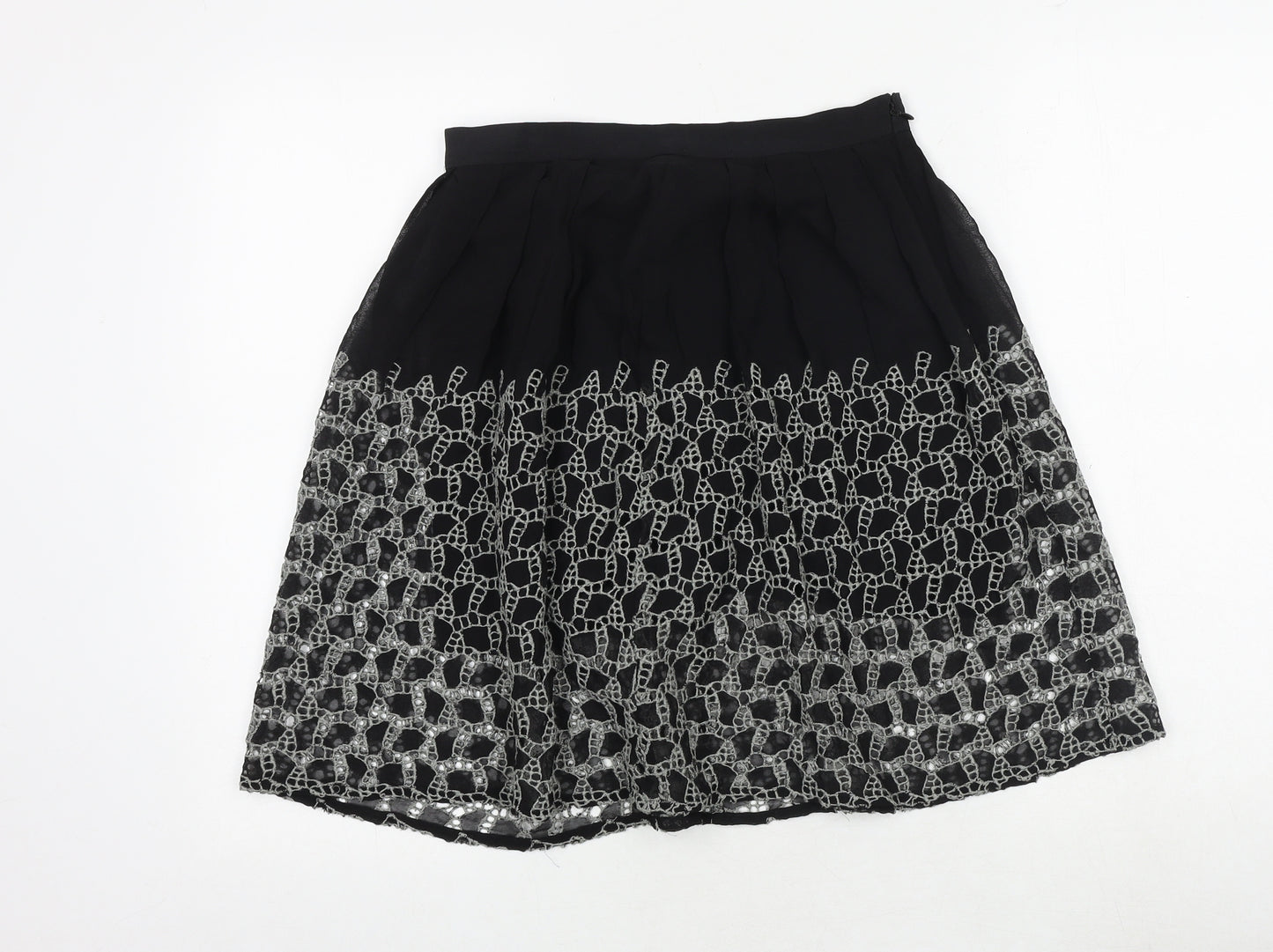 AllSaints Womens Black Geometric Viscose Swing Skirt Size 10 Zip
