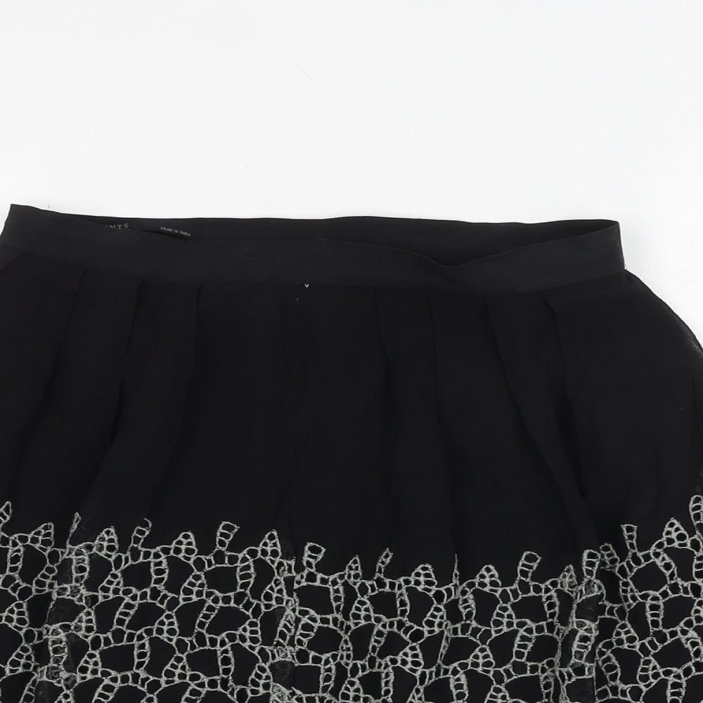 AllSaints Womens Black Geometric Viscose Swing Skirt Size 10 Zip