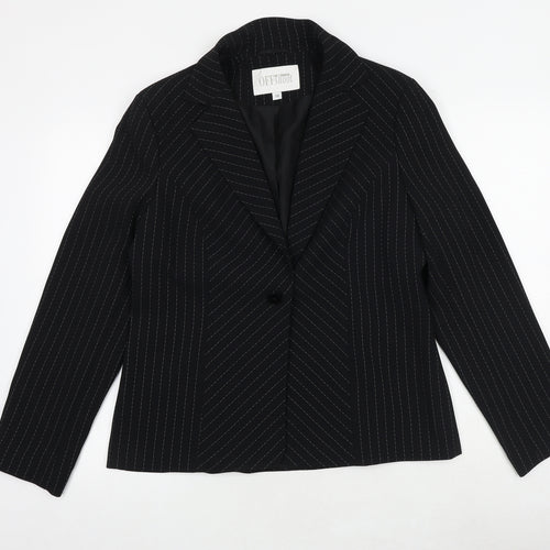 Offshoot Womens Black Striped Polyester Jacket Blazer Size 16