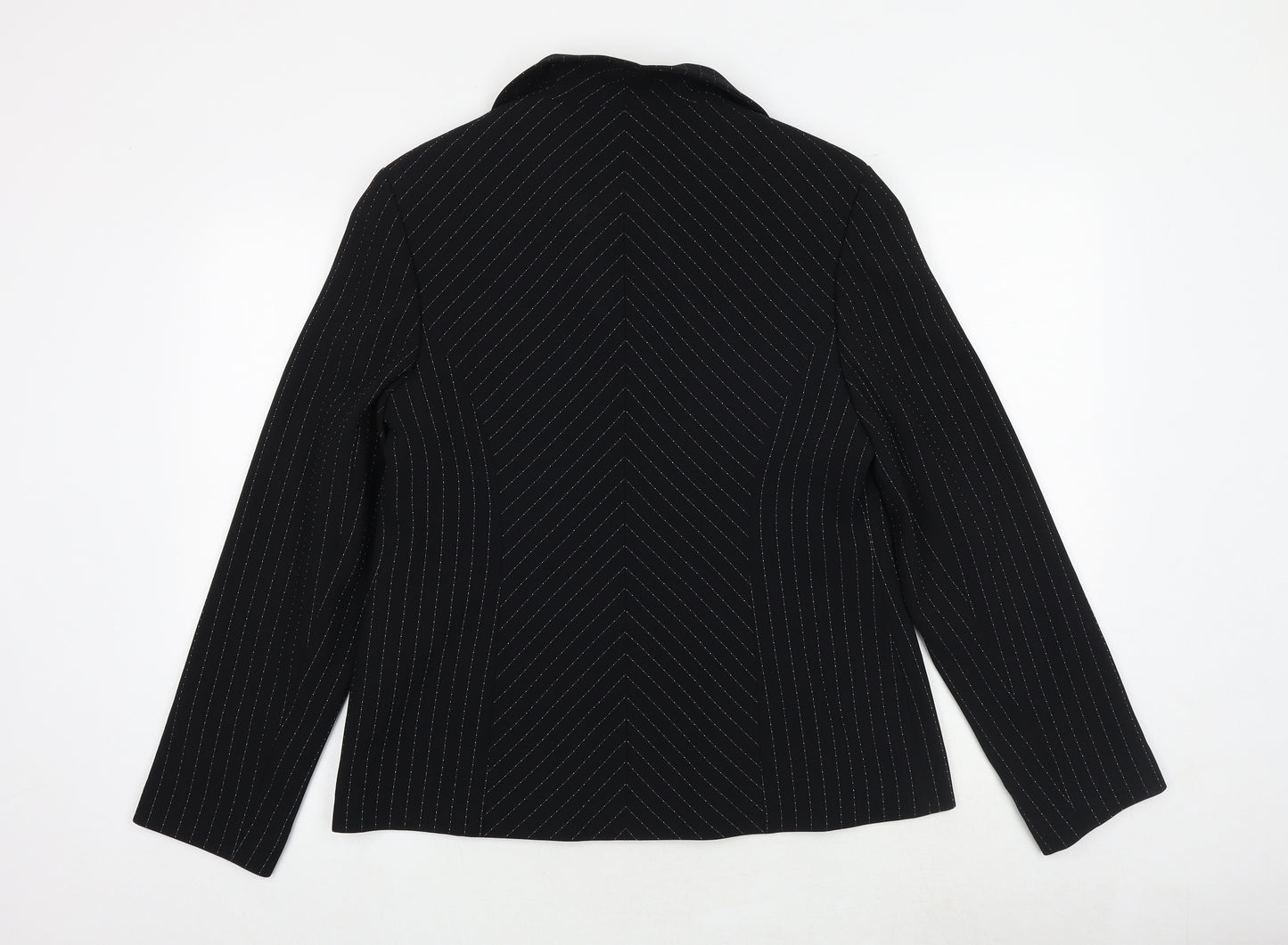 Offshoot Womens Black Striped Polyester Jacket Blazer Size 16
