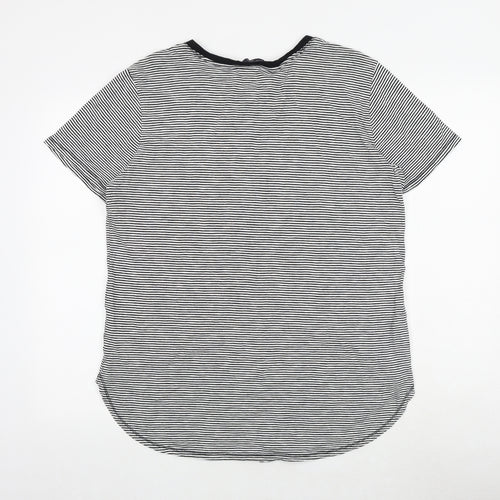 Marks and Spencer Womens Black Striped Polyester Basic T-Shirt Size 12 Round Neck