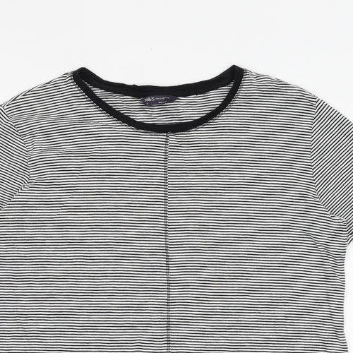 Marks and Spencer Womens Black Striped Polyester Basic T-Shirt Size 12 Round Neck