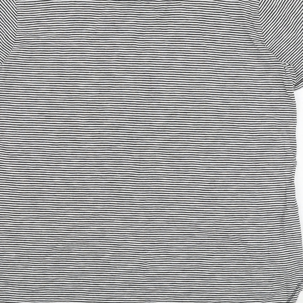 Marks and Spencer Womens Black Striped Polyester Basic T-Shirt Size 12 Round Neck