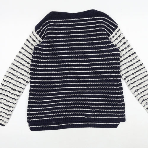 Marks and Spencer Womens Blue Boat Neck Striped 100% Cotton Pullover Jumper Size S