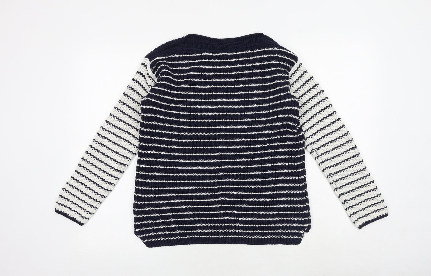 Marks and Spencer Womens Blue Boat Neck Striped 100% Cotton Pullover Jumper Size S