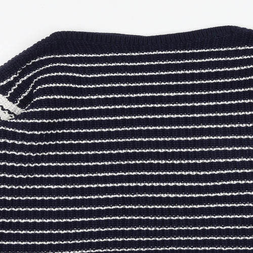 Marks and Spencer Womens Blue Boat Neck Striped 100% Cotton Pullover Jumper Size S