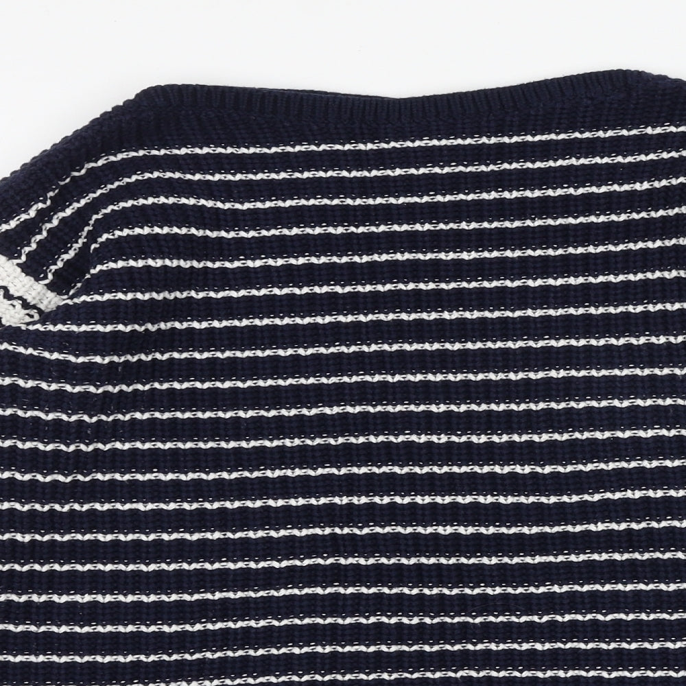 Marks and Spencer Womens Blue Boat Neck Striped 100% Cotton Pullover Jumper Size S