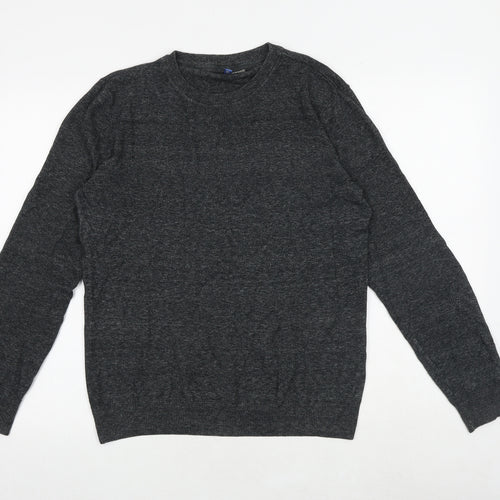 H&M Mens Grey Round Neck Cotton Pullover Jumper Size M Long Sleeve