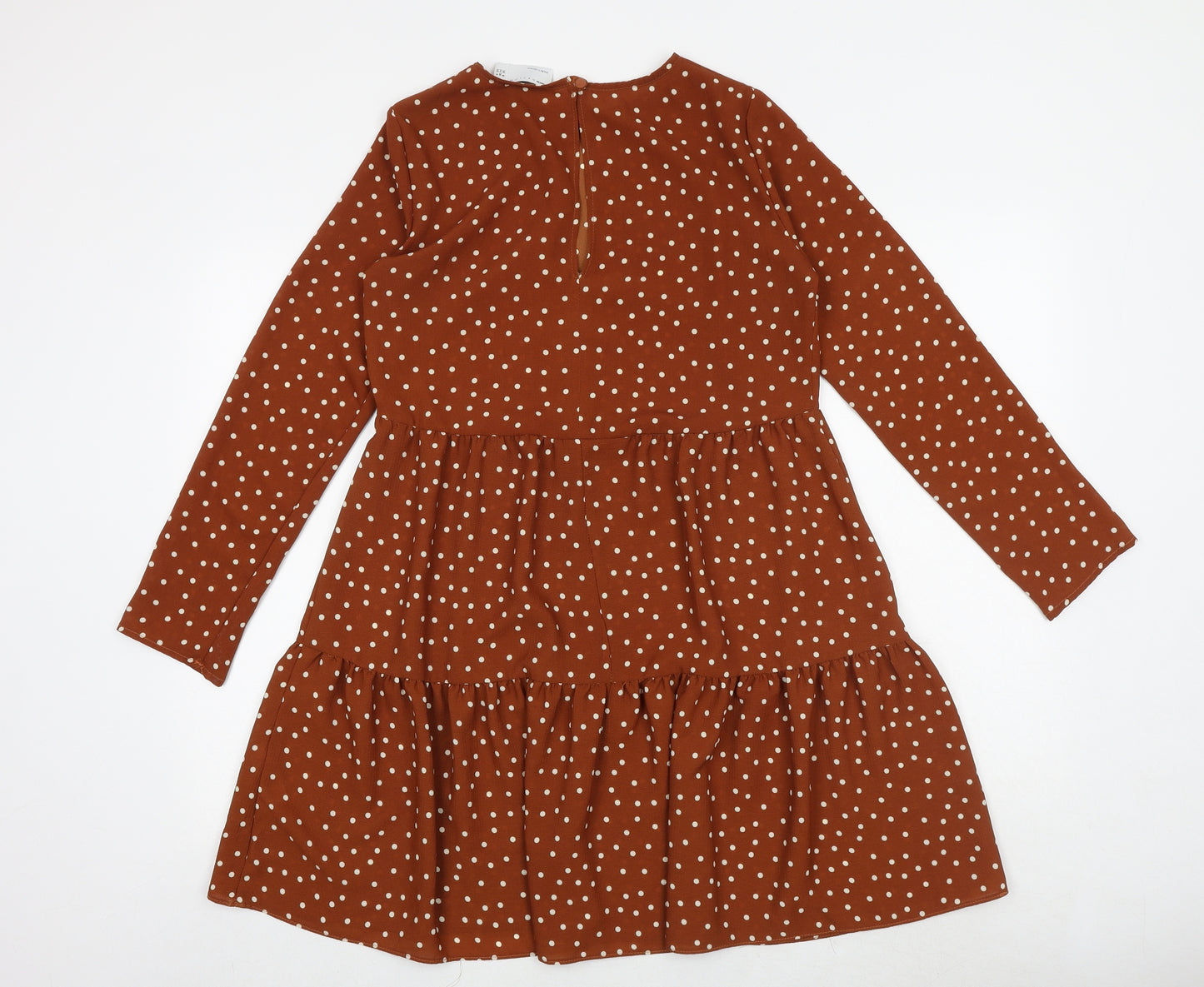 ASOS Womens Brown Polka Dot Polyester Skater Dress Size 8 Round Neck Button