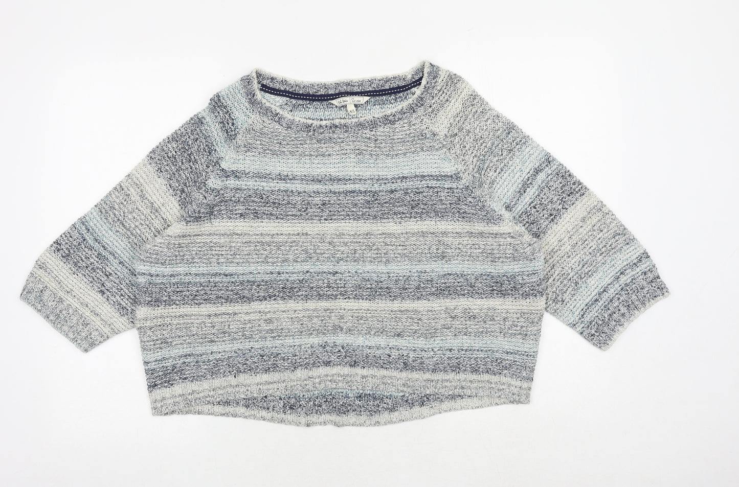 Fat Face Womens Blue Round Neck Striped 100% Cotton Pullover Jumper Size M - Size M-L