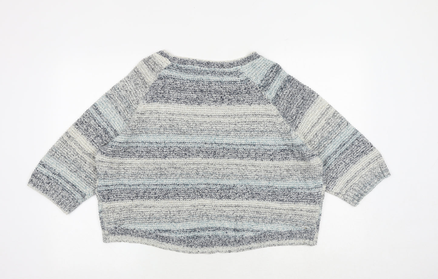 Fat Face Womens Blue Round Neck Striped 100% Cotton Pullover Jumper Size M - Size M-L
