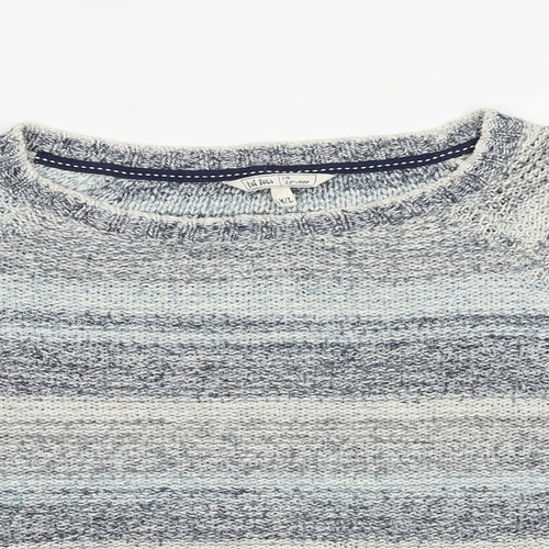 Fat Face Womens Blue Round Neck Striped 100% Cotton Pullover Jumper Size M - Size M-L