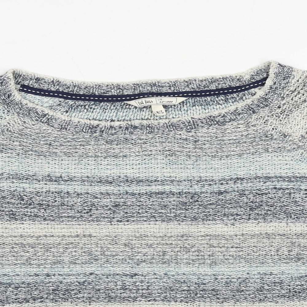 Fat Face Womens Blue Round Neck Striped 100% Cotton Pullover Jumper Size M - Size M-L