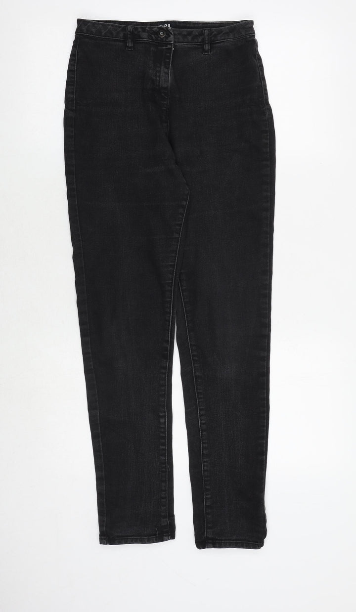 G21 Womens Black Herringbone Cotton Skinny Jeans Size 12 Regular Zip