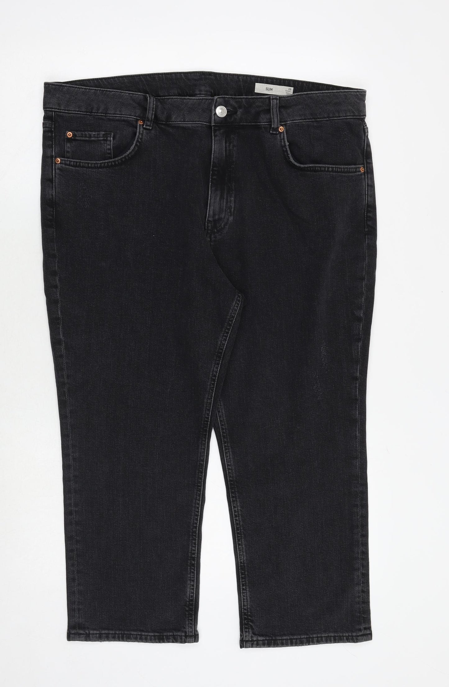 Marks and Spencer Womens Black Cotton Straight Jeans Size 20 Regular Zip