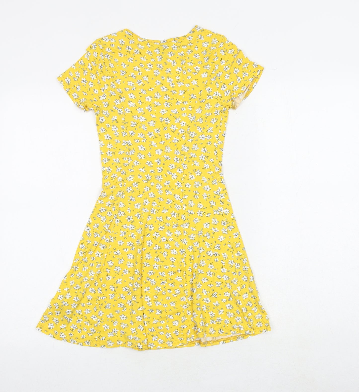 New Look Womens Yellow Floral Viscose Skater Dress Size 4 Round Neck Pullover