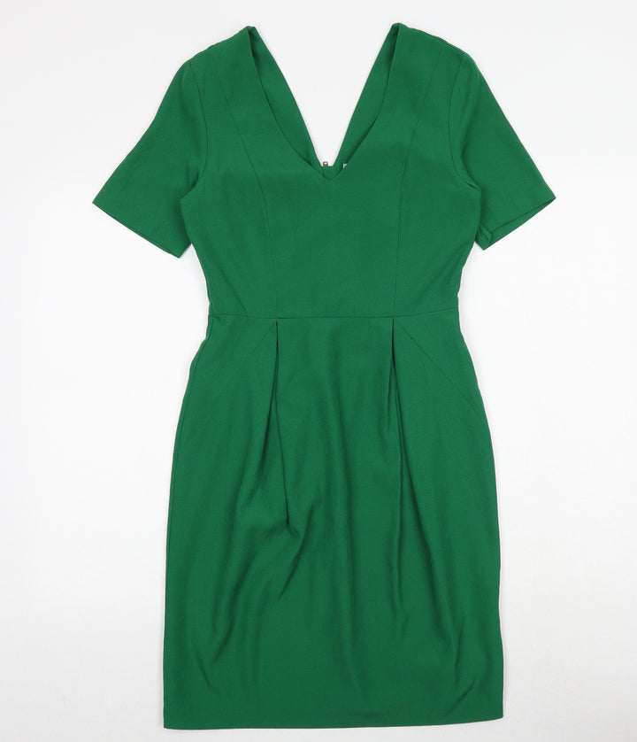 H&M Womens Green Polyester A-Line Size 8 V-Neck Zip