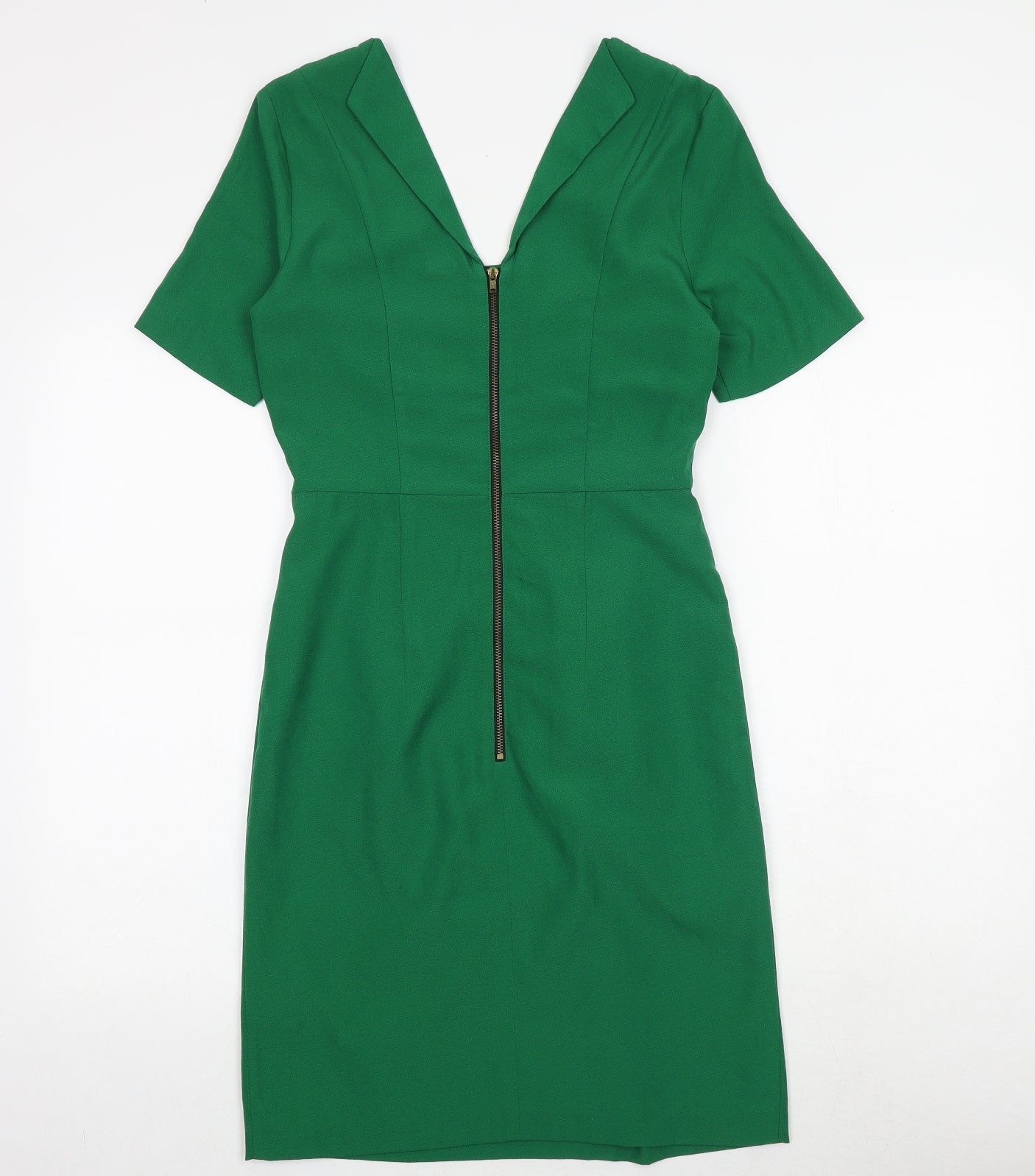 H&M Womens Green Polyester A-Line Size 8 V-Neck Zip