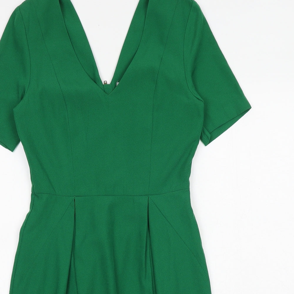 H&M Womens Green Polyester A-Line Size 8 V-Neck Zip
