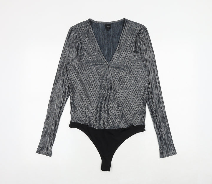 River Island Womens Silver Polyester Bodysuit One-Piece Size 10 Snap - Wrap Style