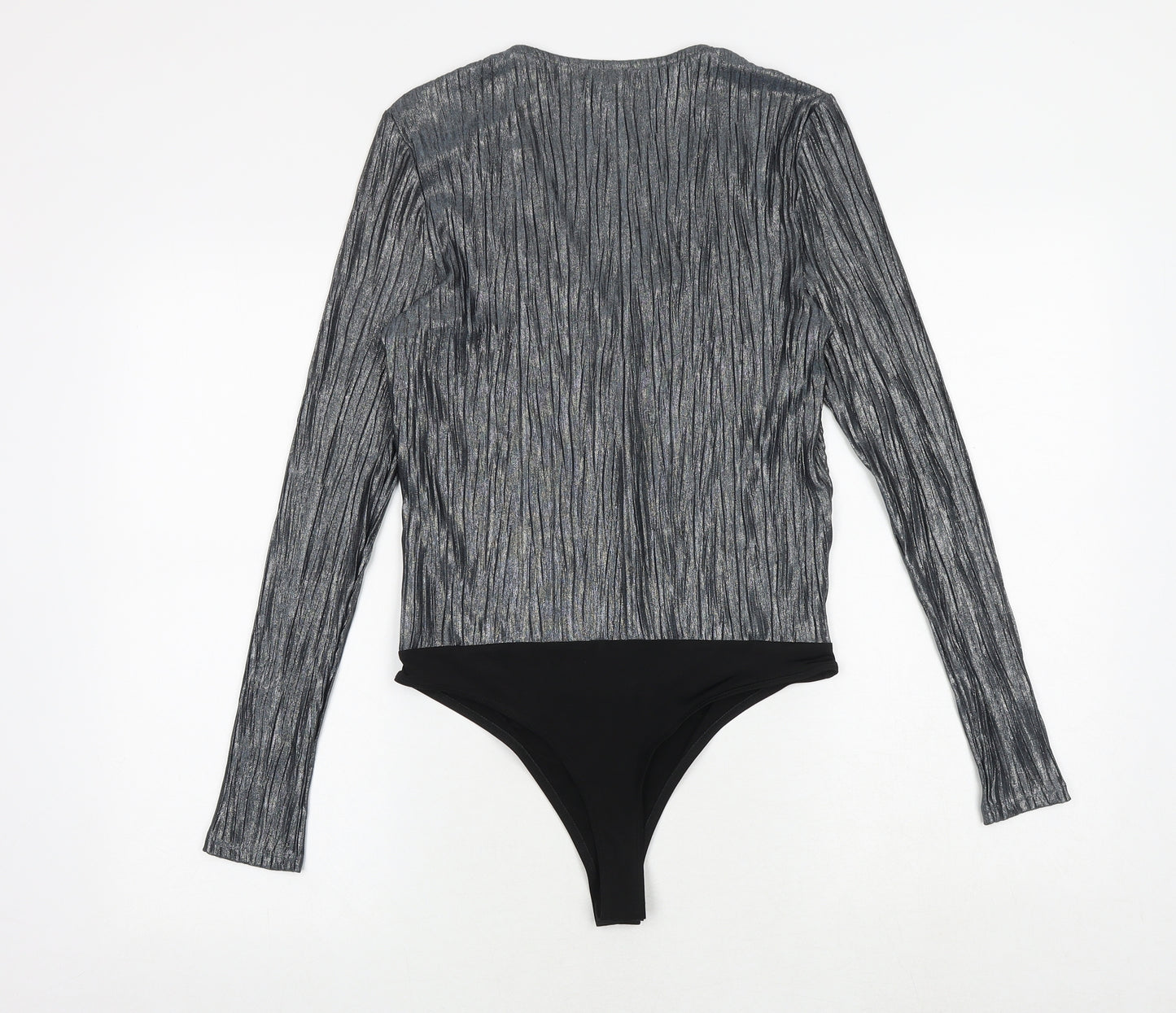 River Island Womens Silver Polyester Bodysuit One-Piece Size 10 Snap - Wrap Style