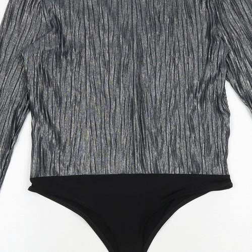 River Island Womens Silver Polyester Bodysuit One-Piece Size 10 Snap - Wrap Style