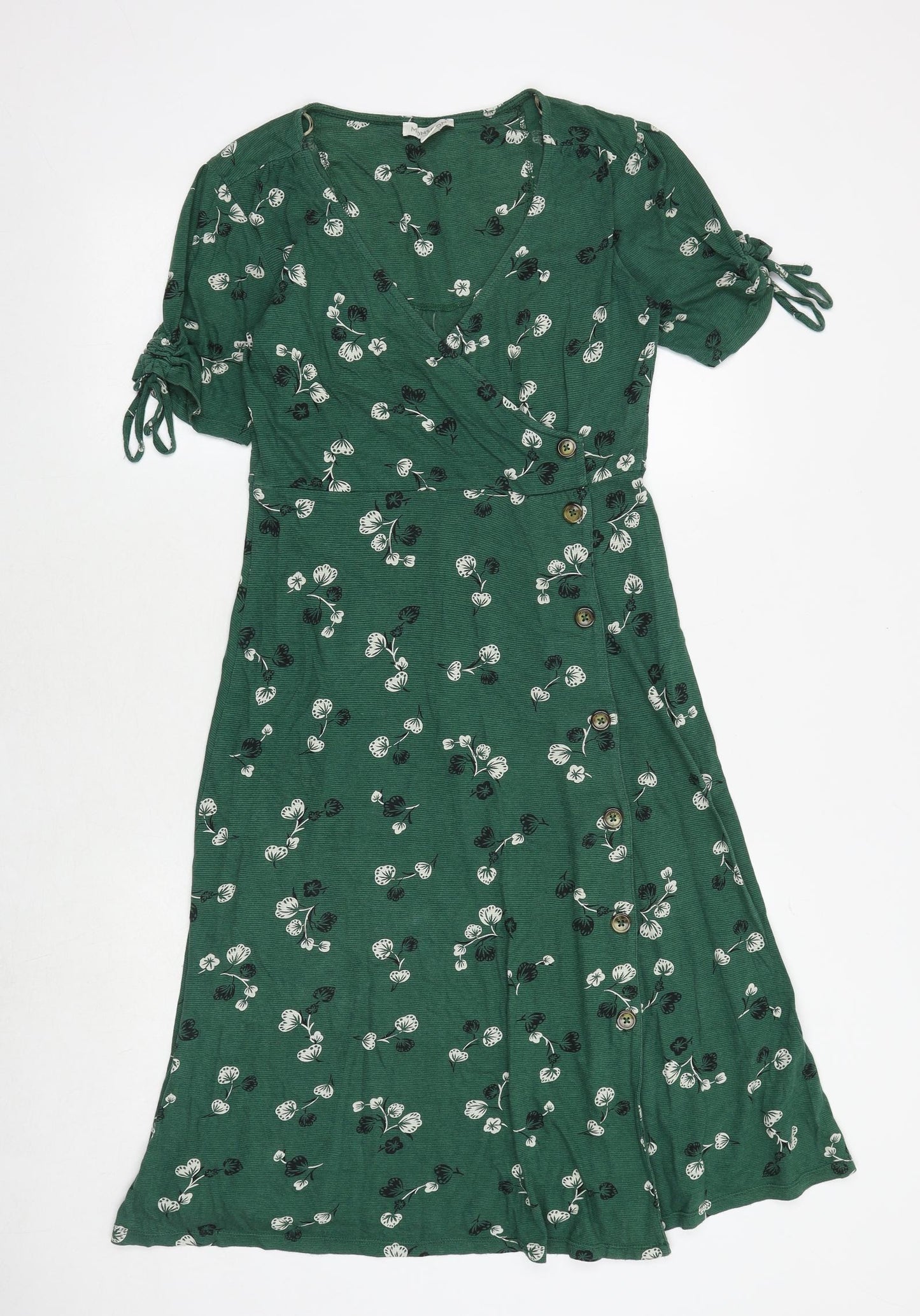 Monsoon Womens Green Floral Viscose Trapeze & Swing Size 10 V-Neck Button