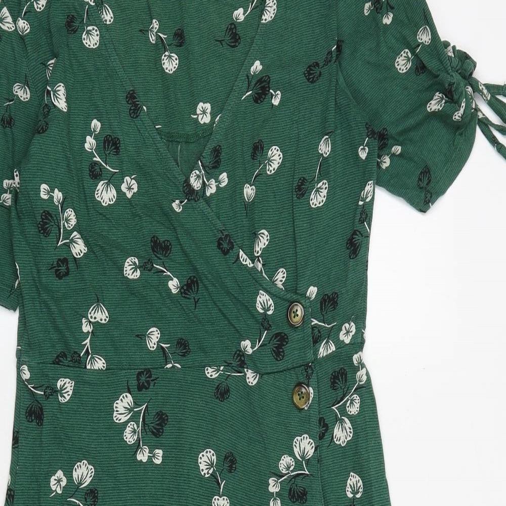 Monsoon Womens Green Floral Viscose Trapeze & Swing Size 10 V-Neck Button