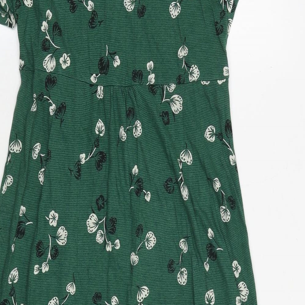 Monsoon Womens Green Floral Viscose Trapeze & Swing Size 10 V-Neck Button