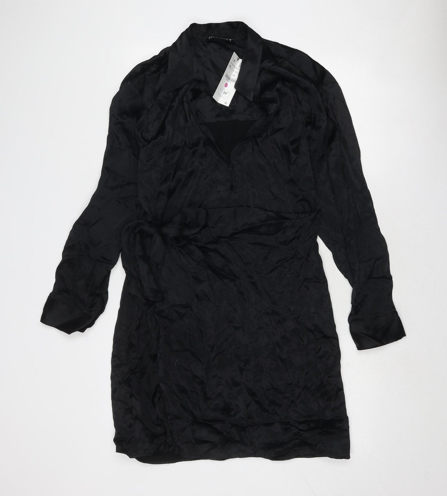 Zara Womens Black Viscose Shirt Dress Size 2XL Collared Button
