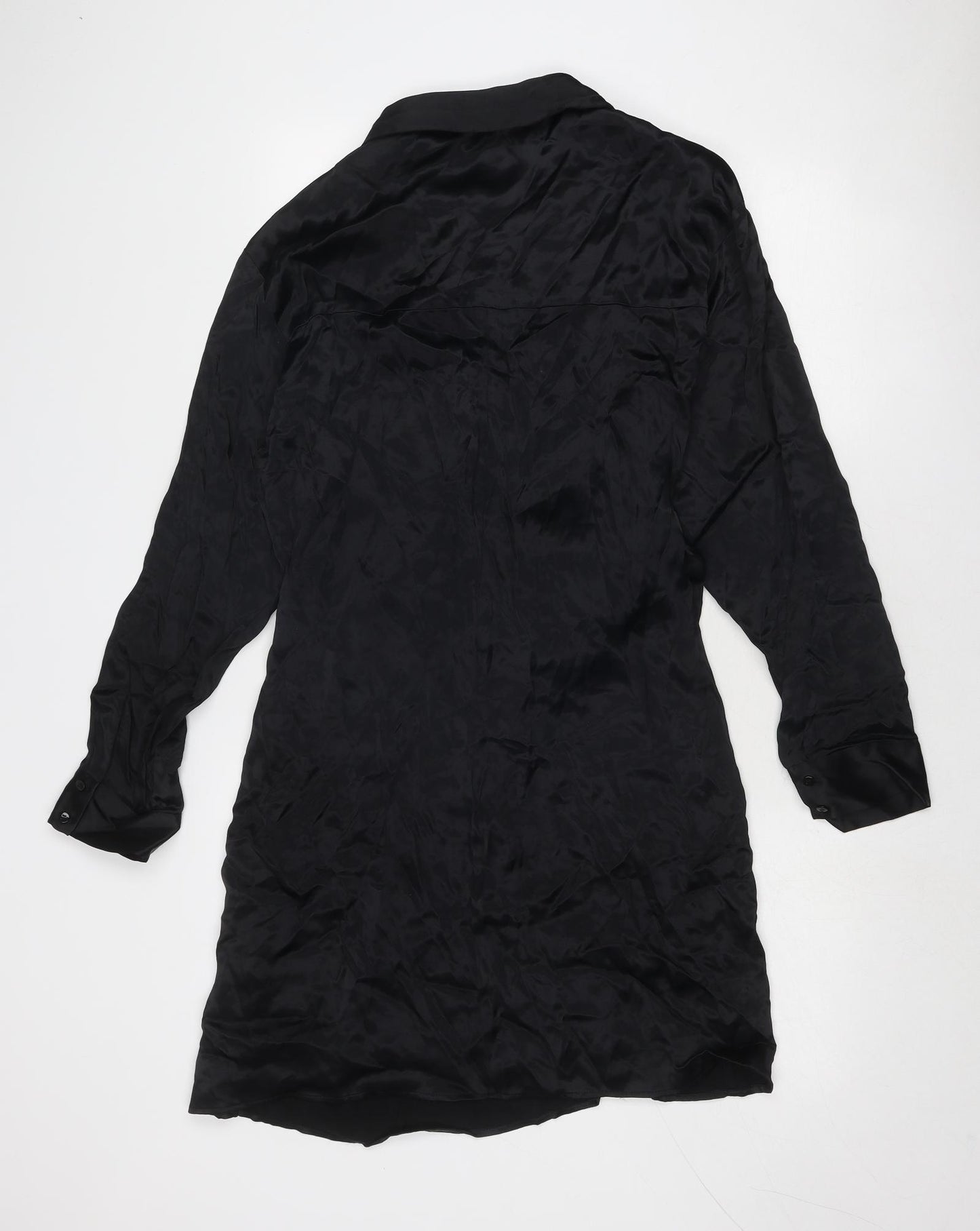 Zara Womens Black Viscose Shirt Dress Size 2XL Collared Button