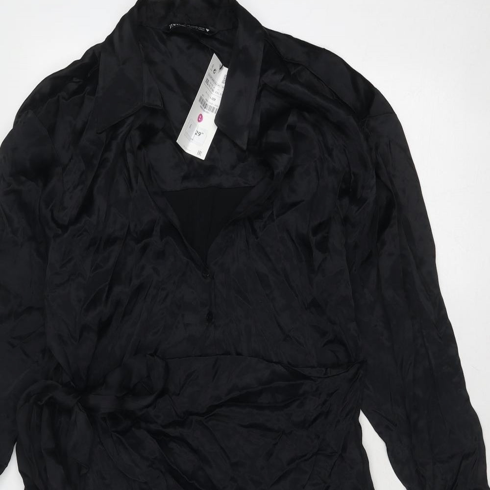 Zara Womens Black Viscose Shirt Dress Size 2XL Collared Button