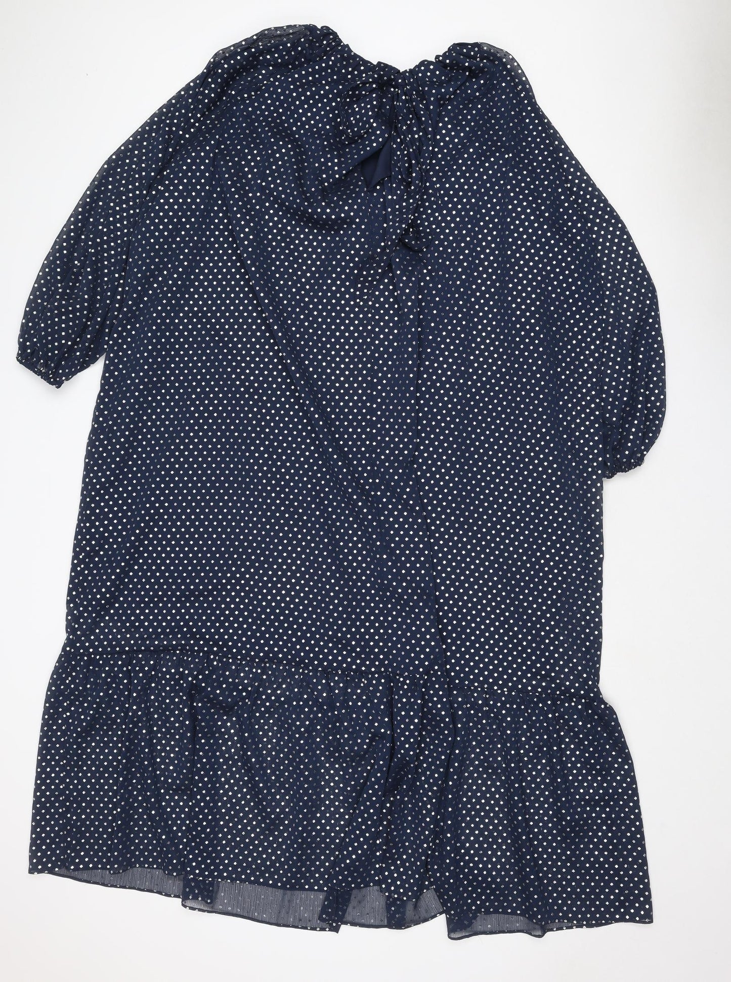 Marks and Spencer Womens Blue Polka Dot Polyester Trapeze & Swing Size 22 Round Neck Tie
