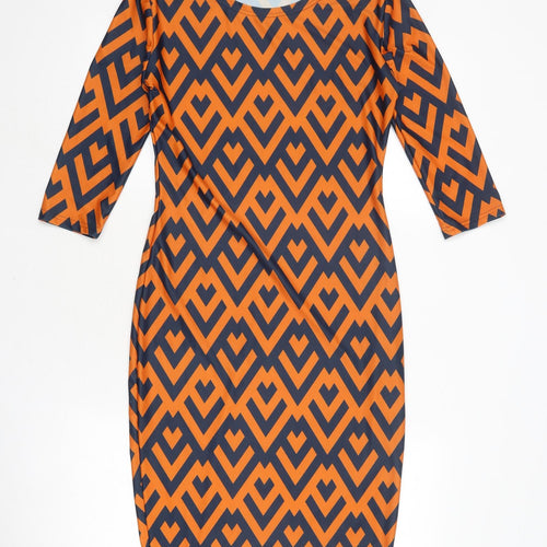 Ottilie Pop Womens Orange Geometric Polyester A-Line Size 10 Round Neck Pullover