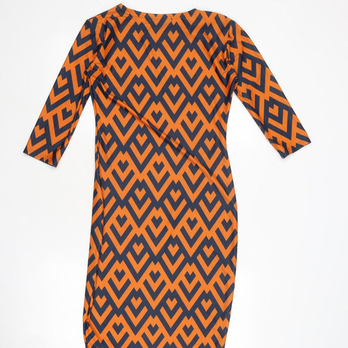 Ottilie Pop Womens Orange Geometric Polyester A-Line Size 10 Round Neck Pullover