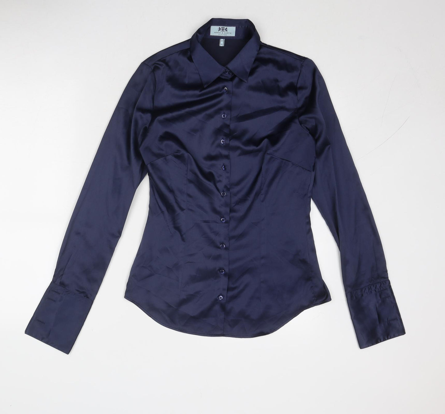 Hawes & Curtis Womens Blue Polyester Basic Button-Up Size 10 Collared