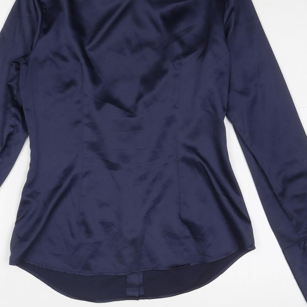 Hawes & Curtis Womens Blue Polyester Basic Button-Up Size 10 Collared