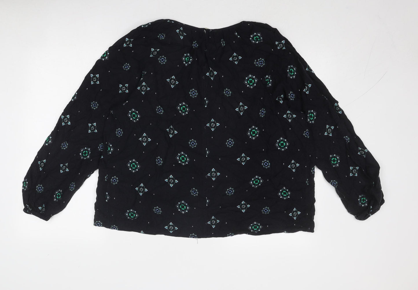 Marks and Spencer Womens Black Geometric Viscose Basic Blouse Size 18 Boat Neck