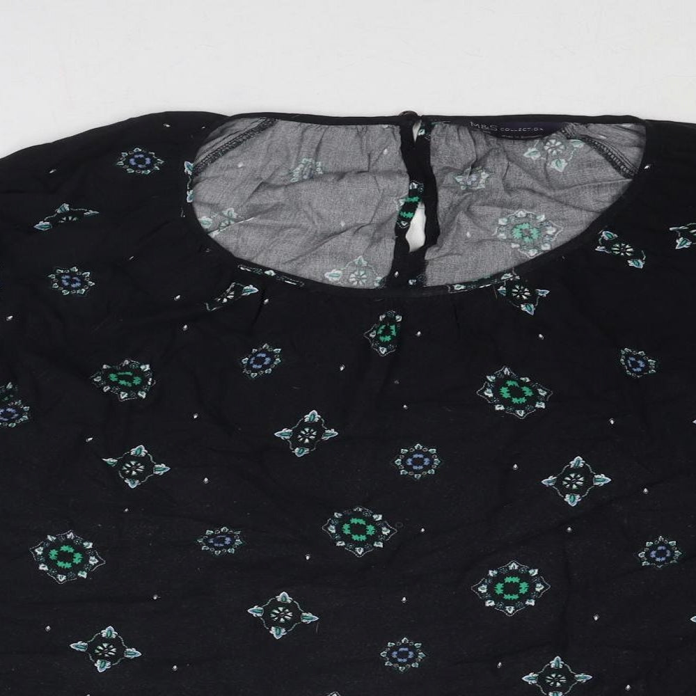 Marks and Spencer Womens Black Geometric Viscose Basic Blouse Size 18 Boat Neck