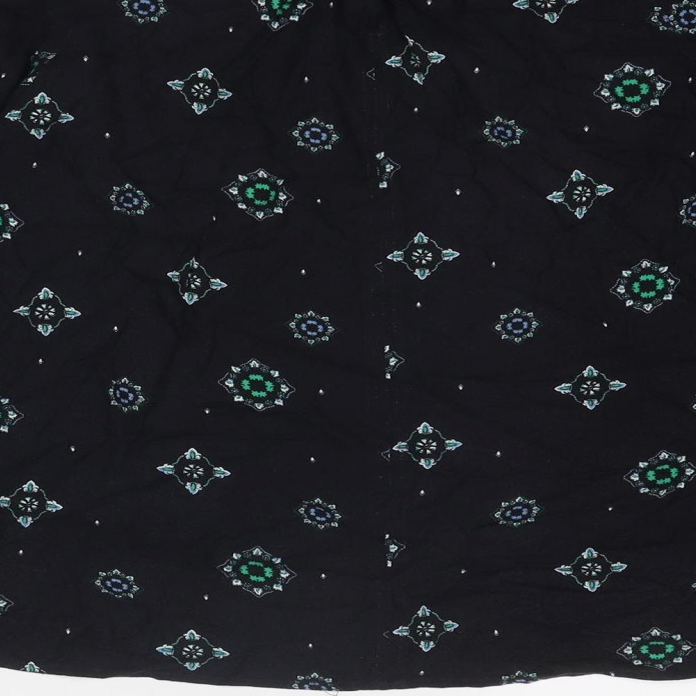 Marks and Spencer Womens Black Geometric Viscose Basic Blouse Size 18 Boat Neck