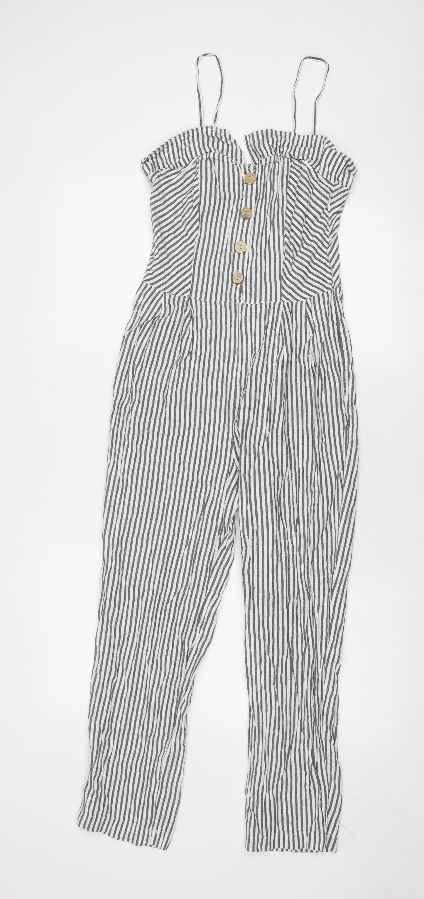 Stradivarius Womens Grey Striped Polyester Jumpsuit One-Piece Size M Zip