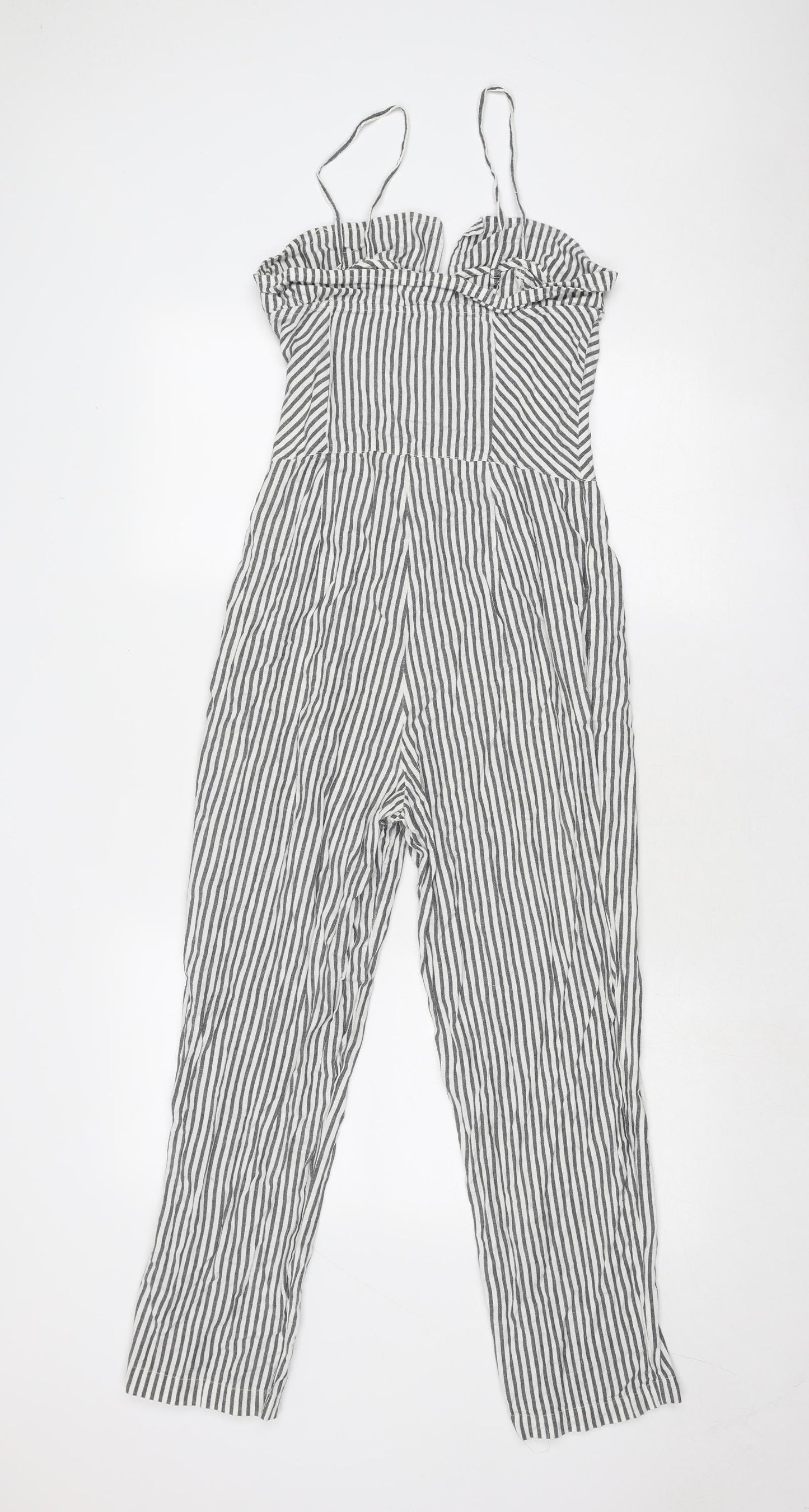 Stradivarius Womens Grey Striped Polyester Jumpsuit One-Piece Size M Zip