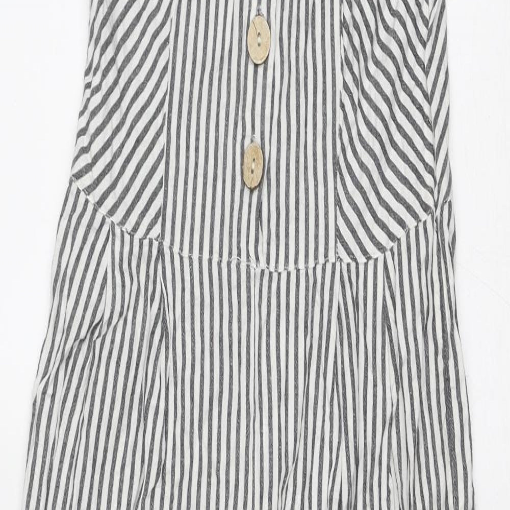 Stradivarius Womens Grey Striped Polyester Jumpsuit One-Piece Size M Zip