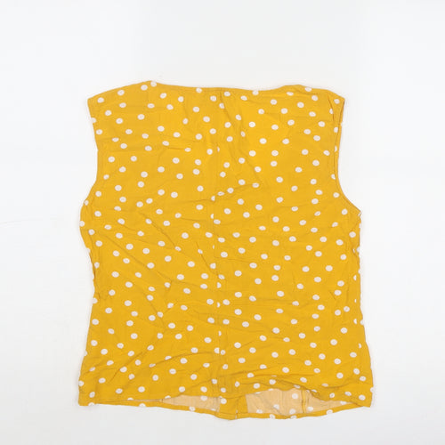 Warehouse Womens Yellow Polka Dot Viscose Basic Button-Up Size 10 Boat Neck